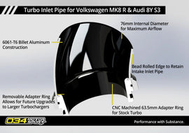 034Motorsport Turbo Inlet Pipe for Volkswagen Golf Mk8 R and Audi 8Y S3