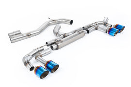 Audi S3 8Y Sportback GPF models - 'Race' 80mm Non-Resonated (Loudest) Cat-Back Exhaust System with Burnt/Blue Titanium Trims
