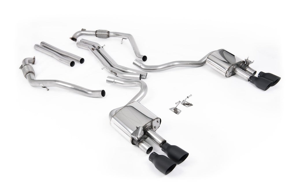 Audi S5 B9 Sport Diff models with Brace Bars - Non-Resonated Cat-Back (Louder) with Quad Cerakote Black Trims