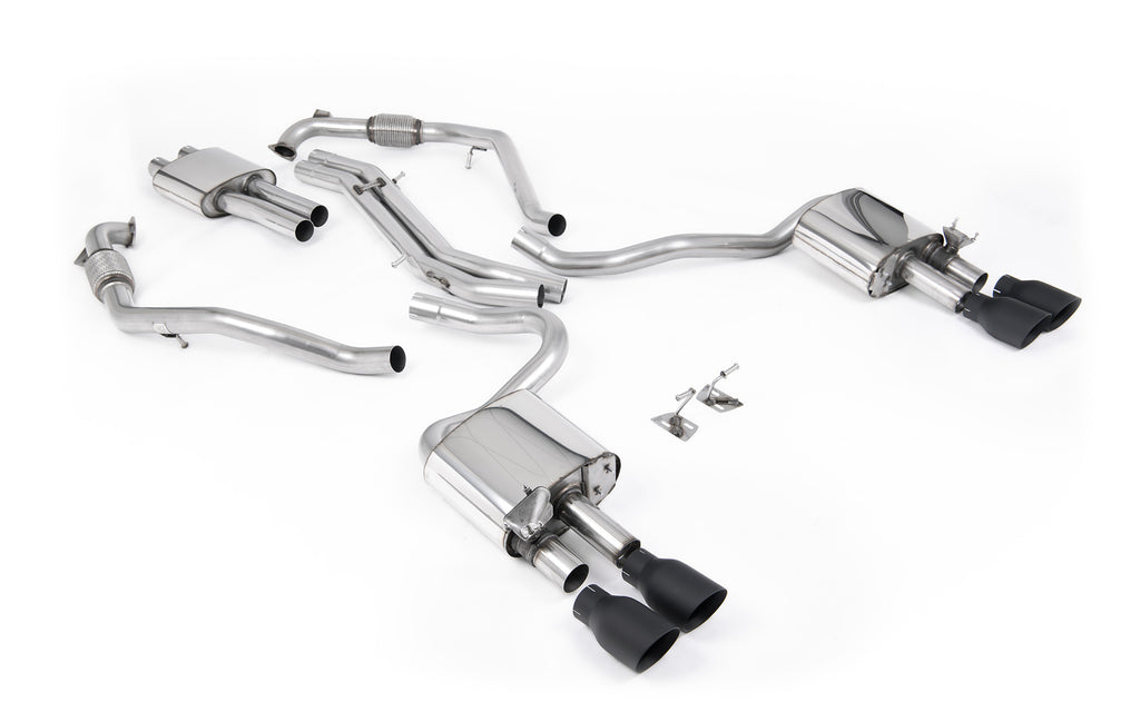Audi S5 B9 Sport Diff models with Brace Bars (RHD) - Resonated Cat-Back with Quad Cerakote Black Trims