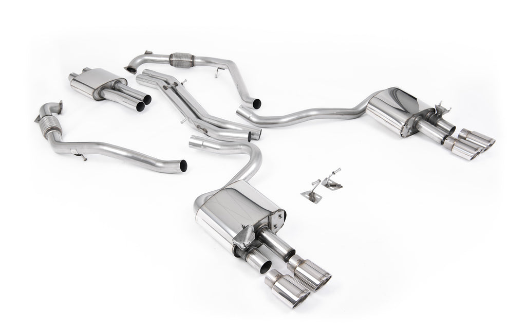 Audi S5 B9 Sport Diff models with Brace Bars (RHD) - Resonated Cat-Back with Quad Polished Oval Trims
