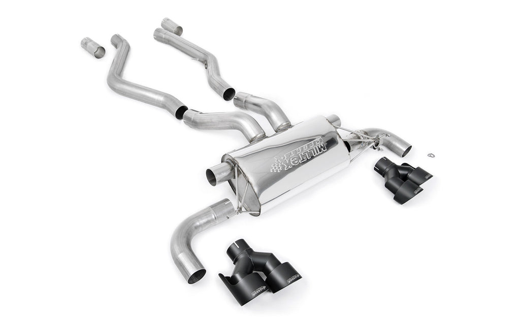 BMW G20/21 M340i &amp; G22 M440i - OPF Back Exhaust System with Quad Black GT-100 Black Trims