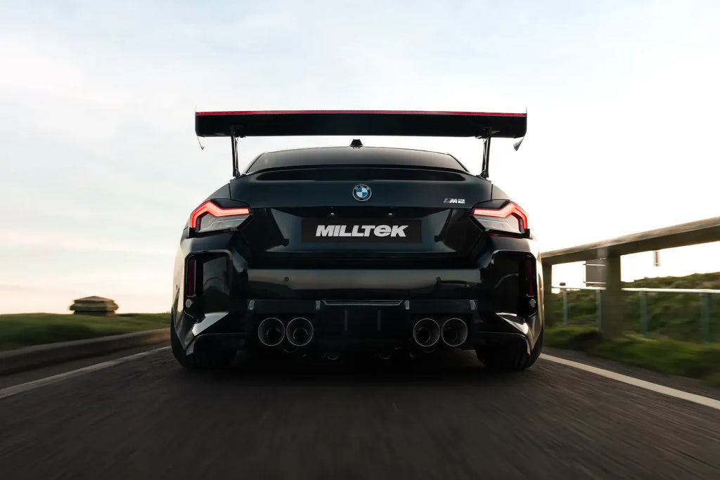 BMW G87 M2 - Non Resonated Cat-Back with Brushed Titanium Trims (Removes Secondary Cats)