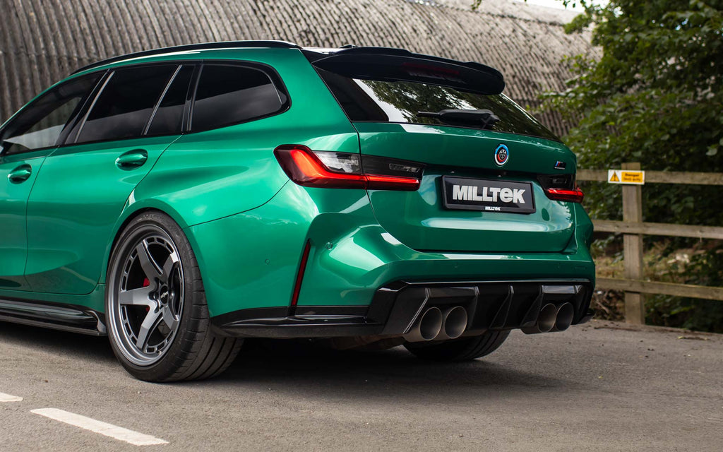 BMW G8X M3/M4 - OPF/GPF Back with Centre Resonator Bypass System with GT-115 Brushed Titanium Trims