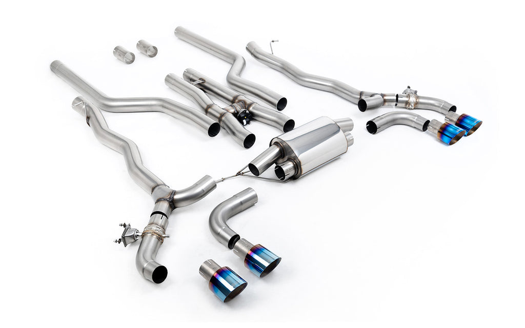 BMW M5 F90 (GPF Equipped) - Cat Back Exhaust System with Burnt/Blue Titanium GT-100 Trims