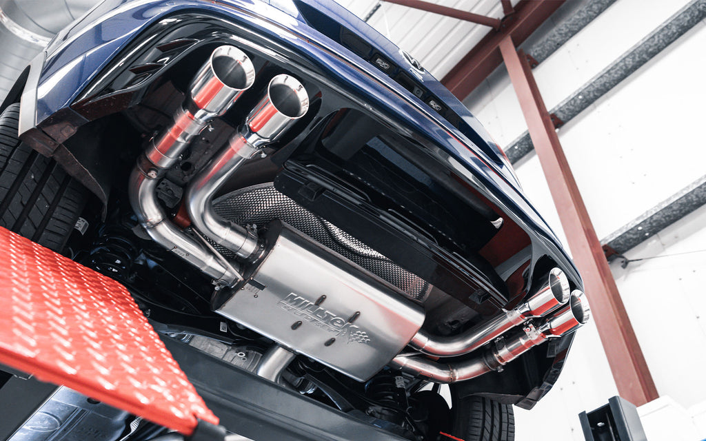 VW Tiguan R EA888.4 MQB EVO (GPF Models) - Non-Resonated (Louder) GPF/OPF Back Exhaust System with GT-100 Polished Trims - Re-uses Factory Valve Motors