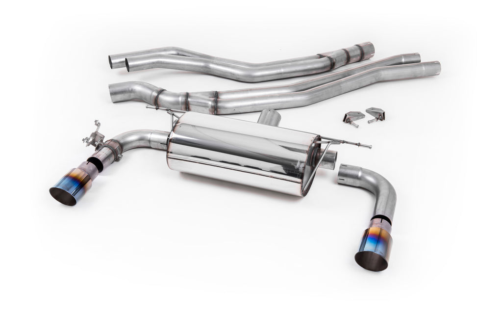 Non-Resonated (Louder) Race Cat-Back Exhaust System with Burnt Titanium GT-90 Trims