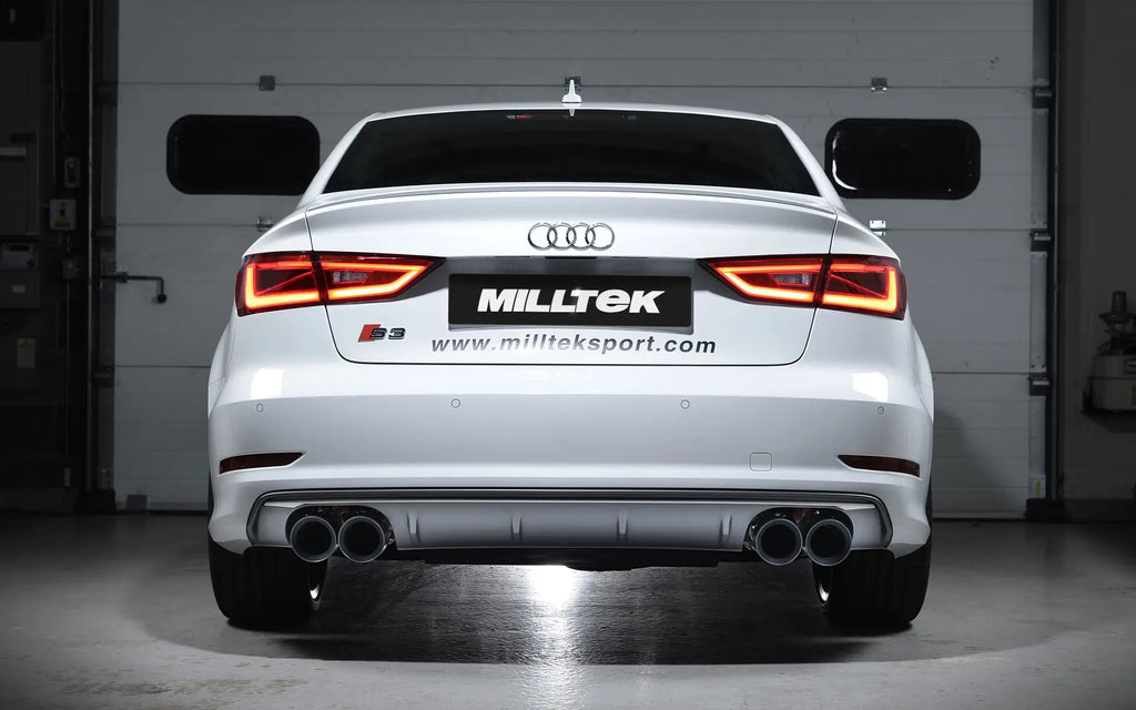 Audi S3 8V/V.2 - Non-Valved &amp; Non-Resonated (Louder) Cat-Back Race Exhaust System with Quad Round Cerakote Black Trims