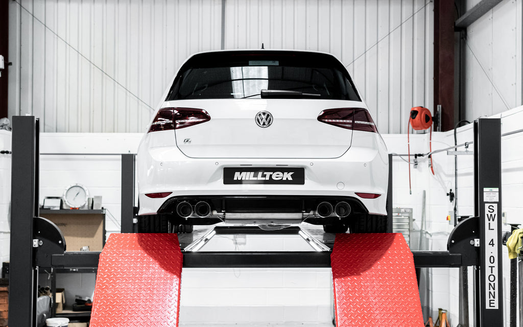 VW Golf R MK7.5 2.0 TSI 310ps (Non GPF Models &amp; 76mm systems) - Non-Valved &amp; Non-Resonated (louder) Cat-Back Race Exhaust System with Titanium GT-100 Round Tips