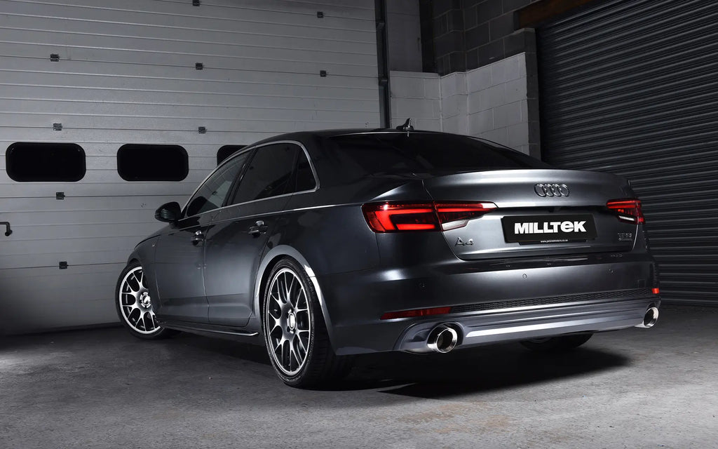 Audi A4 2.0 B9 Quattro - Road+ Part Resonated Cat Back Exhaust System with Dual GT-100 Polished Trims