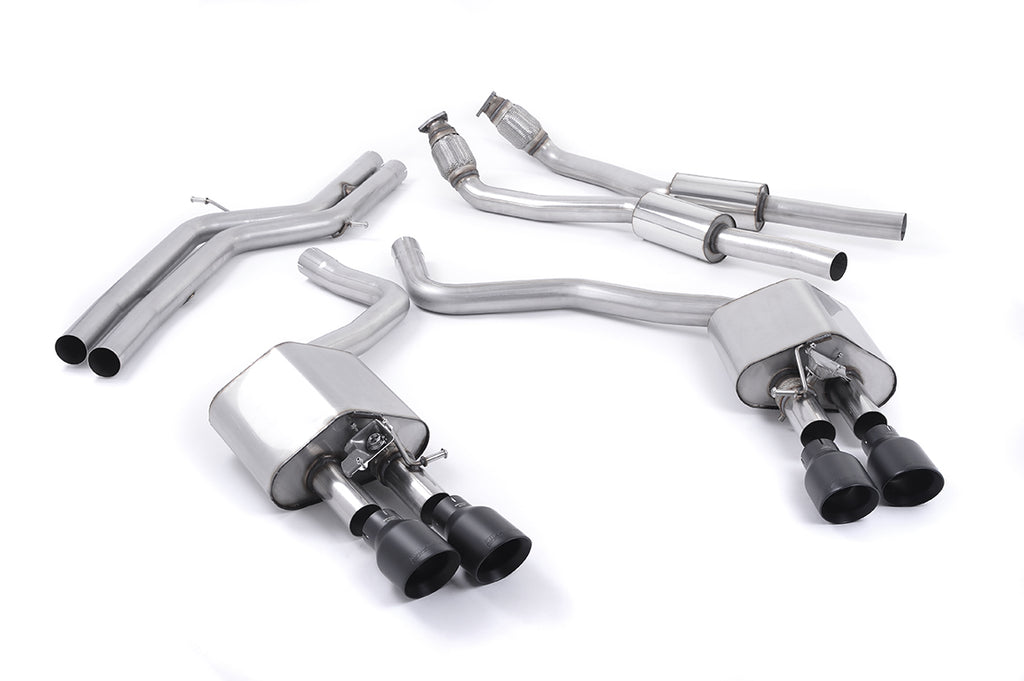 Audi S6 C7/S7 Sportback - Valved &amp; Non-Resonated (Louder) Cat-Back Exhaust System with Cerakote Black Trims