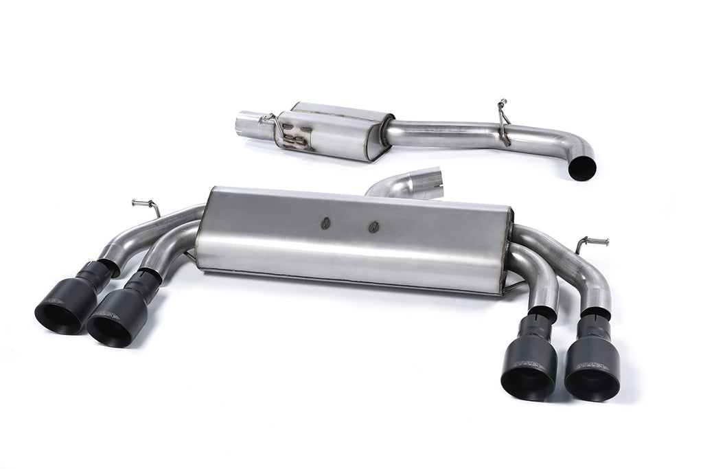 Audi S3 8V/8V.2 Sportback Non GPF - Non-Valved &amp; Resonated (Quieter) Cat-Back Race Exhaust System with Quad Round Cerakote Black Trims