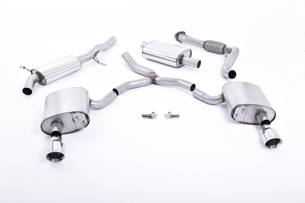 Audi A4 2.0 B9 Quattro - Resonated (Quieter) Cat-Back Exhaust System with Dual GT-100 Polished Trims