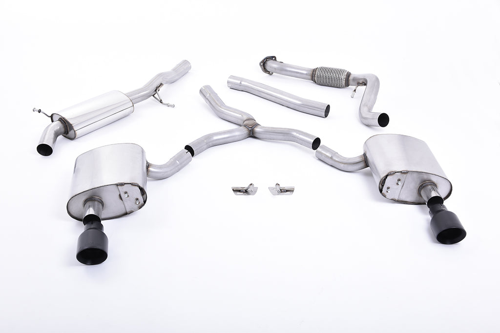 Audi A4 2.0 B9 Quattro - Road+ Part Resonated Cat-Back Exhaust System with Dual GT-100 Cerakote Black Trims