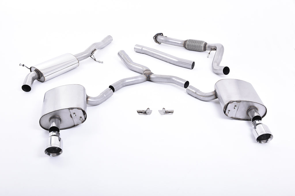 Audi A4 2.0 B9 Quattro - Road+ Part Resonated Cat Back Exhaust System with Dual GT-100 Polished Trims