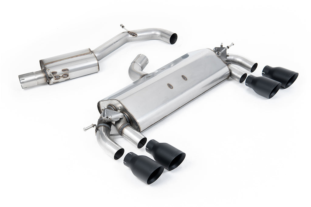 VW Golf R MK7 2.0 TSI (76.2mm systems) - Resonated (Quieter) Cat-Back Exhaust System with Cerakote Black GT-100 Round Trims