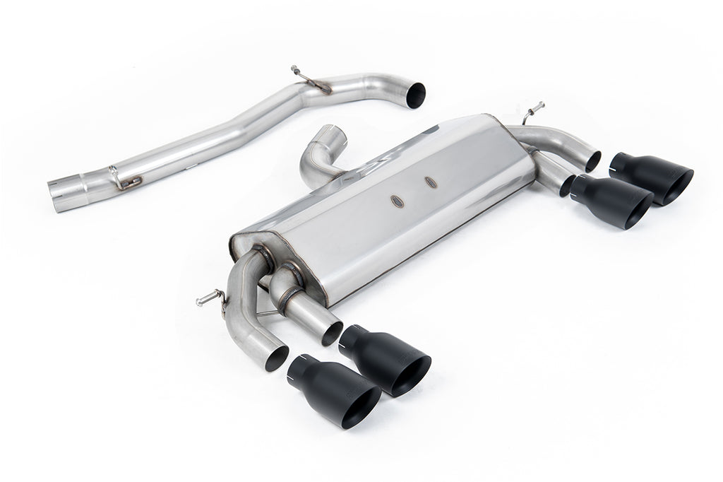 VW Golf R MK7 2.0 TSI (76.2mm systems) - Non-Resonated RACE (Quieter) Cat-Back Exhaust System with Cerakote Black GT-100 Round Trims
