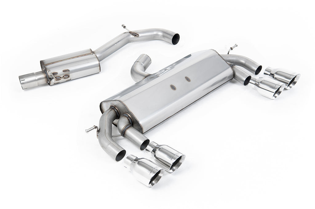 VW Golf R MK7 2.0 TSI (76.2mm systems) - Resonated RACE (Quieter) Cat-Back Exhaust System with Polished GT-100 Round Trims