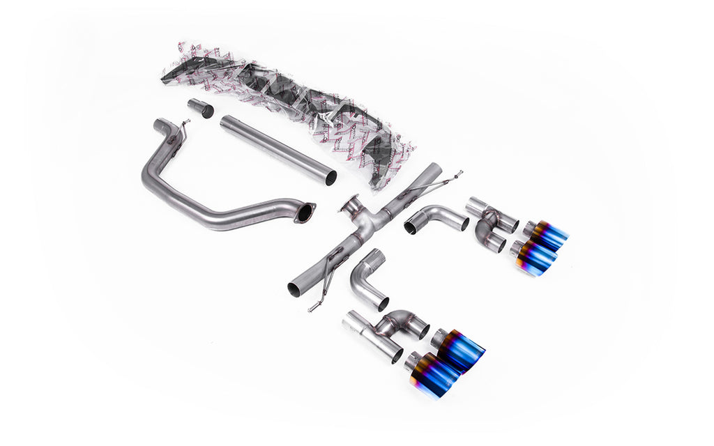 VW Golf GTI Mk8 - Particulate Filter-Back - Golf R Style - Race (Loudest) with Burnt / Blue Titanium Tips