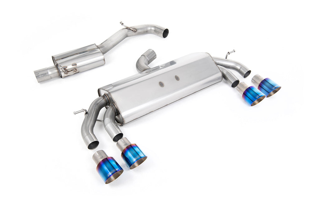 VW Golf R MK7.5 2.0 TSI 310ps (Non GPF Models &amp; 76mm systems) - Non-Valved &amp; Resonated (Quieter) Cat-Back Race Exhaust System with Burnt Titanium GT-100 Round Tips