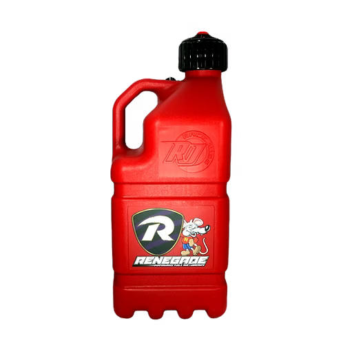 Red fuel jug bottle with a logo on a white background