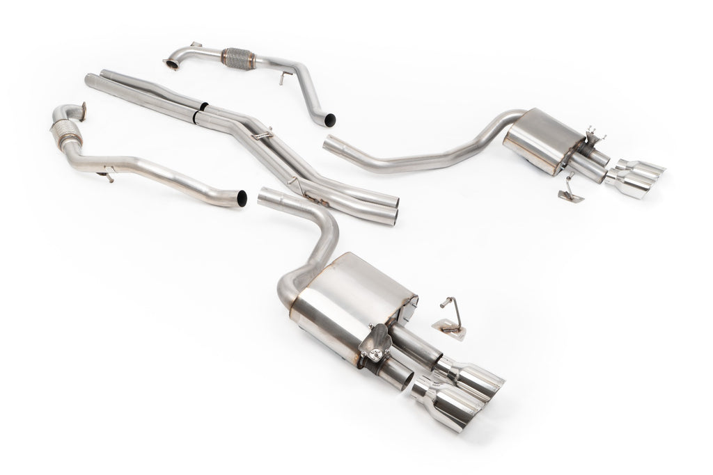 Audi S4/S5 B9 Sport Diff without Brace Bars - Non-Resonated (Louder) Cat-Back Exhaust System with Quad GT-100 Polished Trims