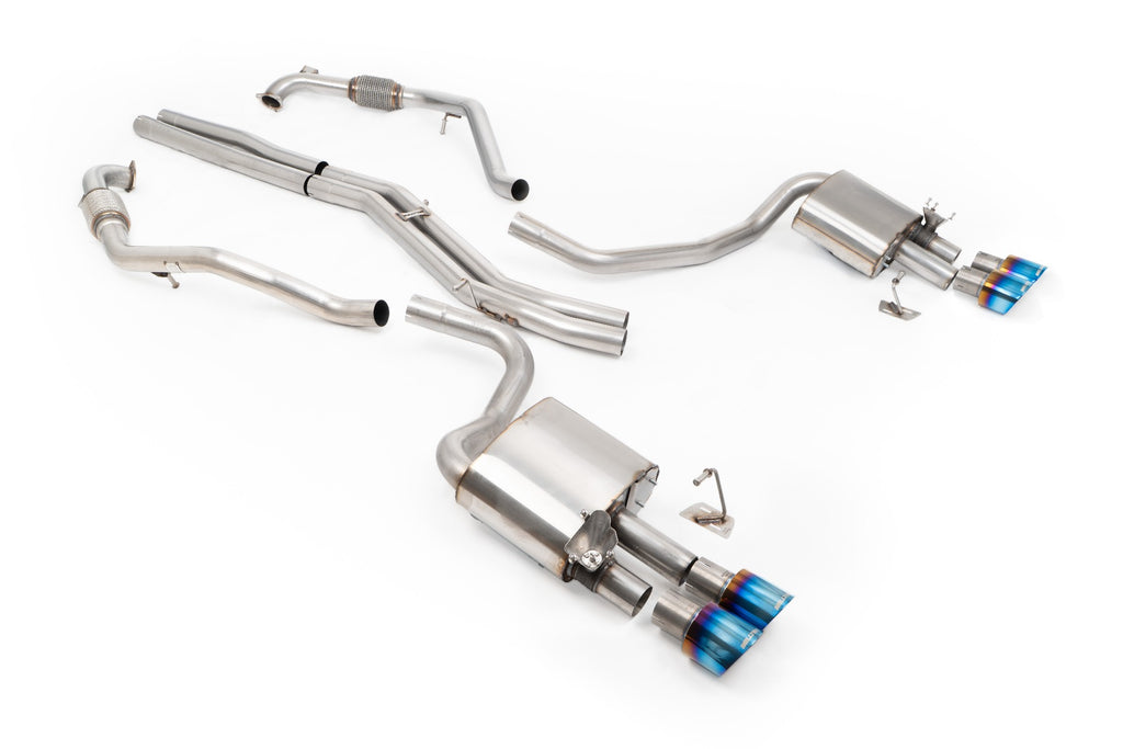 Audi S4/S5 B9 Sport Diff without Brace Bars - Non-Resonated (Louder) Cat-Back Exhaust System with Quad GT-100 Burnt Titanium Trims