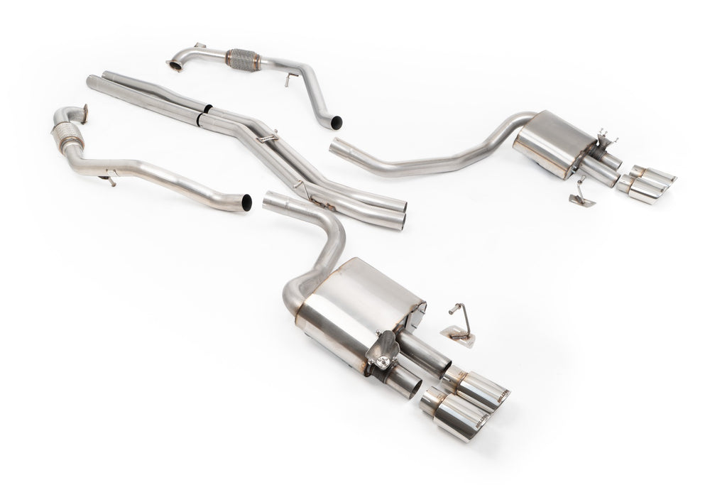 Audi S4/S5 B9 Sport Diff without Brace Bars - Non-Resonated (Louder) Cat-Back Exhaust System with Quad Polished Oval Trims