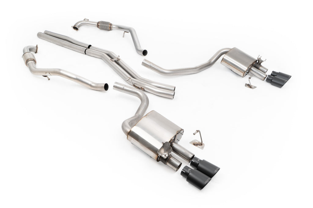 Audi S4/S5 B9 Sport Diff without Brace Bars - Non-Resonated (Louder) Cat-Back Exhaust System with Quad Cerakote Black Oval Trims