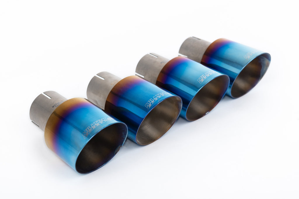 Audi S4/S5 B9 Sport Diff without Brace Bars - Resonated (Quieter) Cat-Back Exhaust System with Quad GT-100 Burnt Titanium Trims
